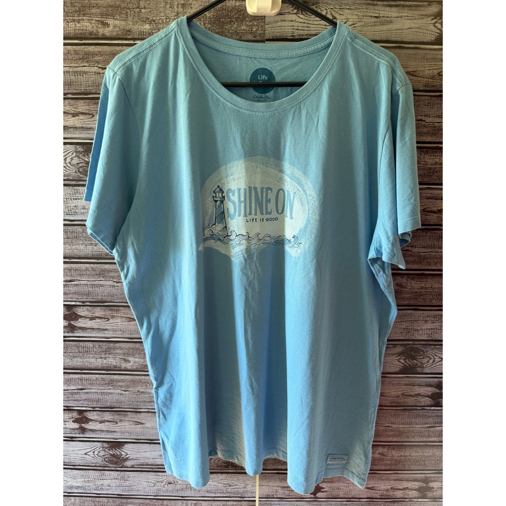Life is Good Crusher Tee Womens XL Blue Shine On Lighthouse Graphic T-Shirt NEW